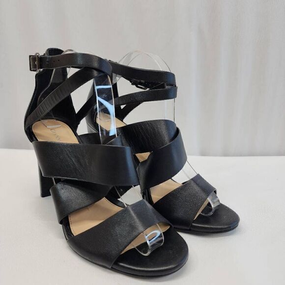 Gianni Bini Size 9 Black Leather Strapy Sandal Heels M - Picture 1 of 10